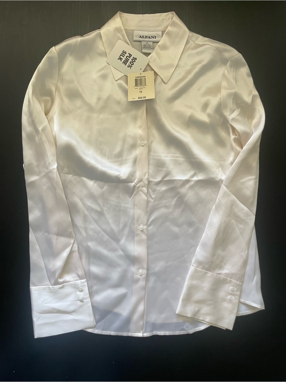 Alfani Silk Charmeuse Blouse - cream (size 10) - Picture 3 of 8
